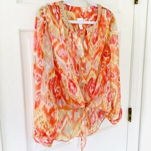 Chico's Relaxed Pink and Orange Stylish Tie Front